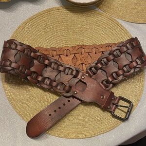 Classic Brown Braided Leather Waist Belt